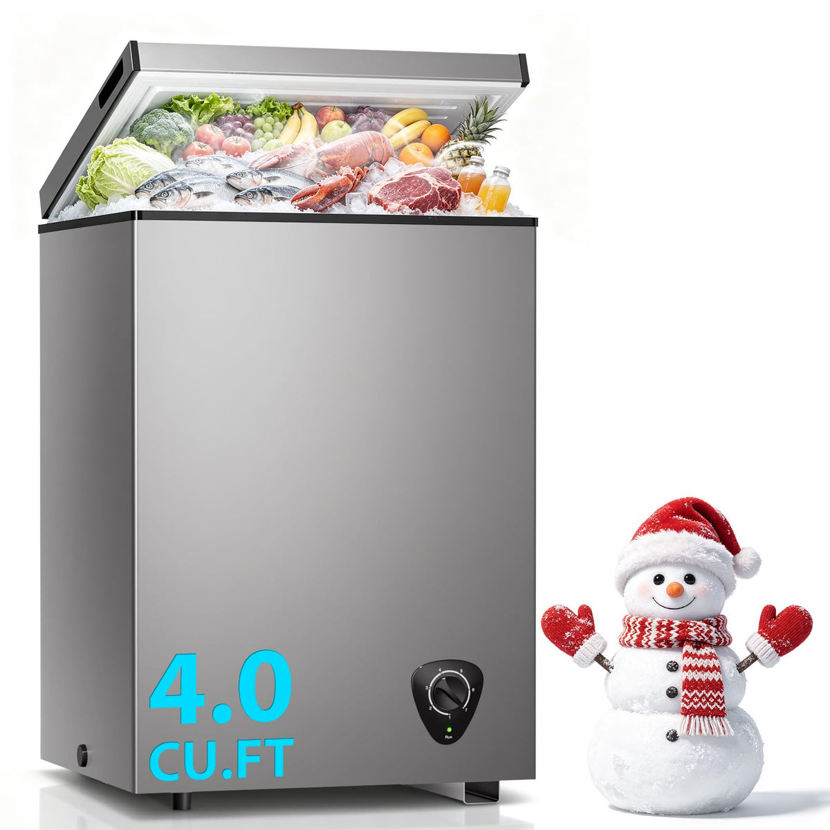 3.5 Cu.Ft Small Chest Freezer, Mini Deep Freezer with Removable Basket, Adjustable Temperature, Free Standing Top Open Door Energy Efficient Compact Freezer for Apartment, Home, Office, Garager，Gray Jansha Store