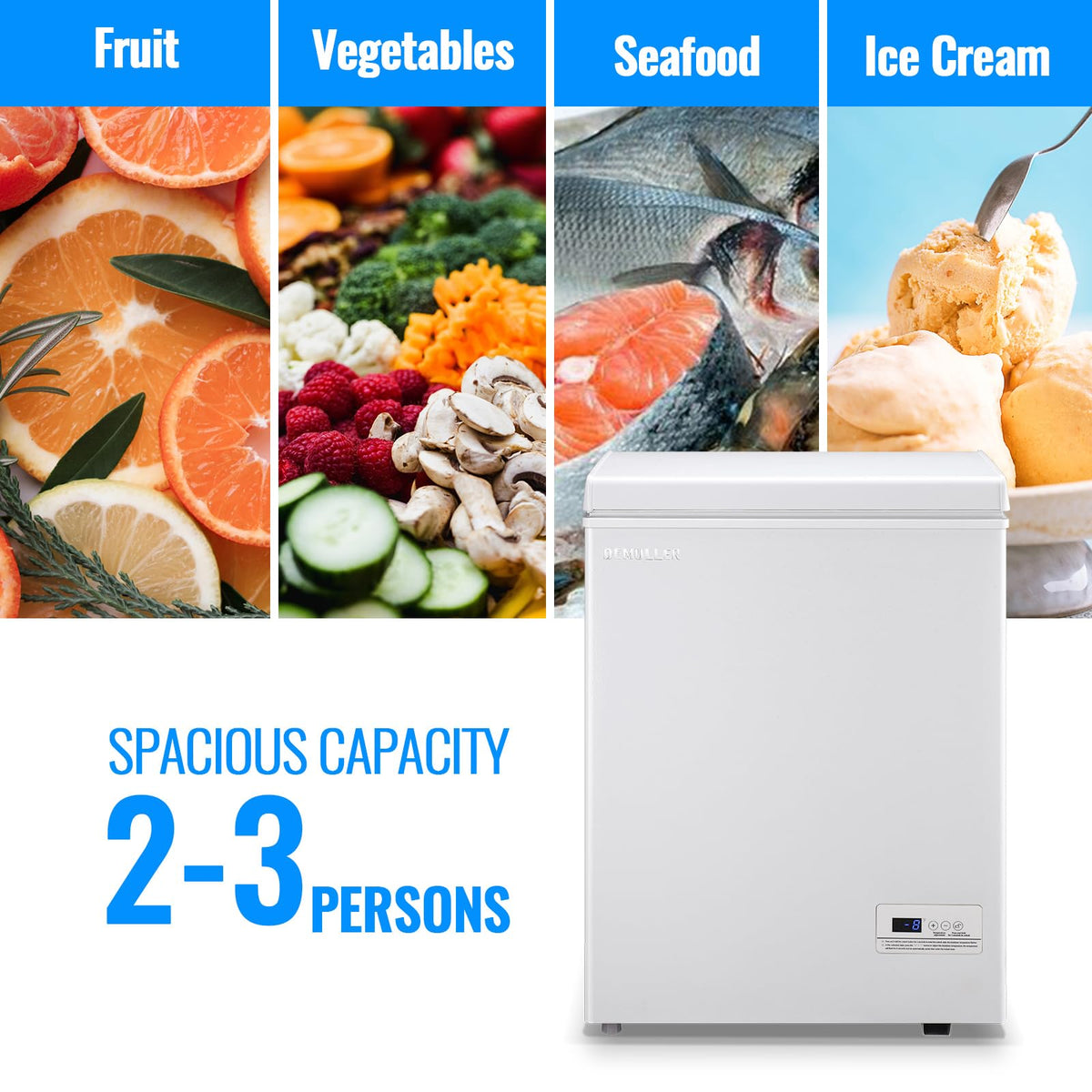 DEMULLER Chest Freezer 4.0 CU. FT Ultra-low Temperature Deep Freezers (Down to -12 ℉) with TWO Removable Baskets Accurate Display of Cabinet Temp Freestanding Black Jansha Store