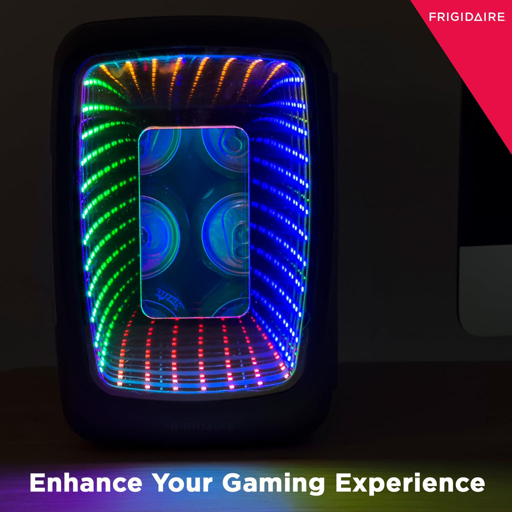 Frigidaire Gaming Light Up Mini Beverage Refrigerator, 6 can, 4 liters, Cooler with large see through door and LED lights Perfect for Gaming Experience, Home, Office, or Cars.12V Charger (Blue) Jansha Store