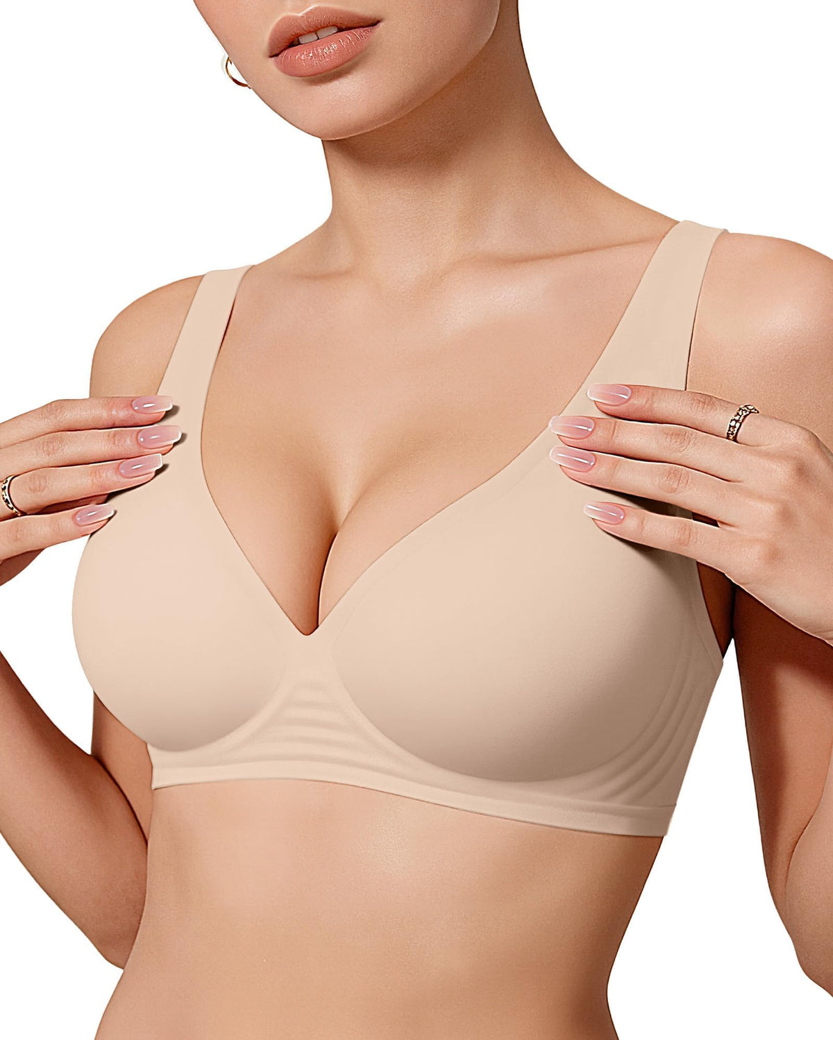Women's comfy wireless bralette shown from the side with smooth cup finish