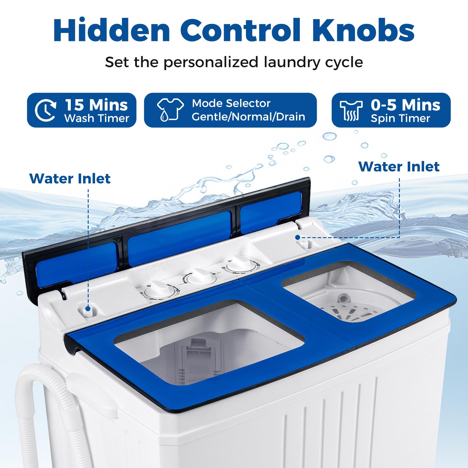 COSTWAY 26Lbs Portable Washing Machine with Built-in Drain Pump, Blue Jansha Store