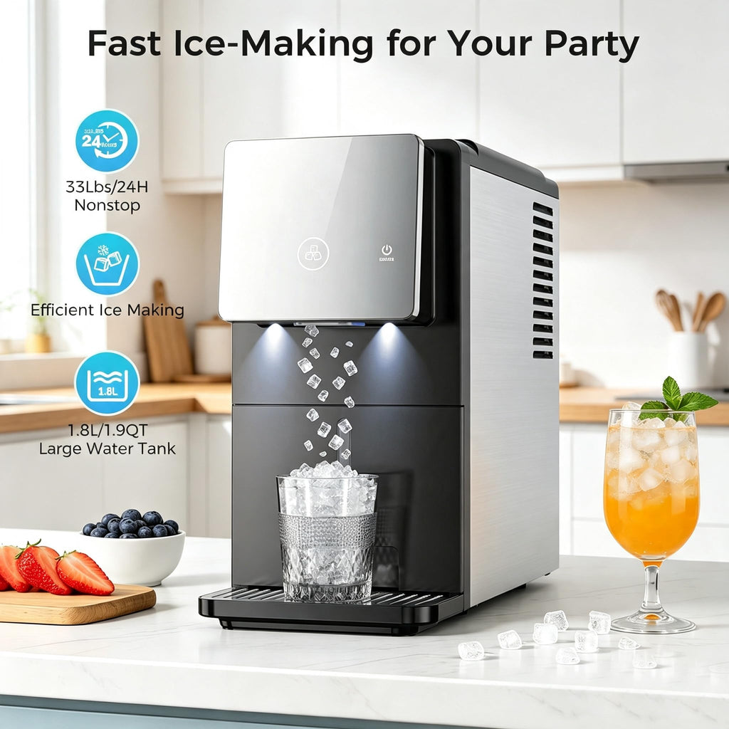 COWSAR Nugget Countertop Ice Maker, 33 lbs/Day Chewable Pellet Ice Machine with Self-Cleaning, Auto Lighting & Measured Dispensing, Portable Pebble Ice Maker for Home, Kitchen, Office, Black Jansha Store