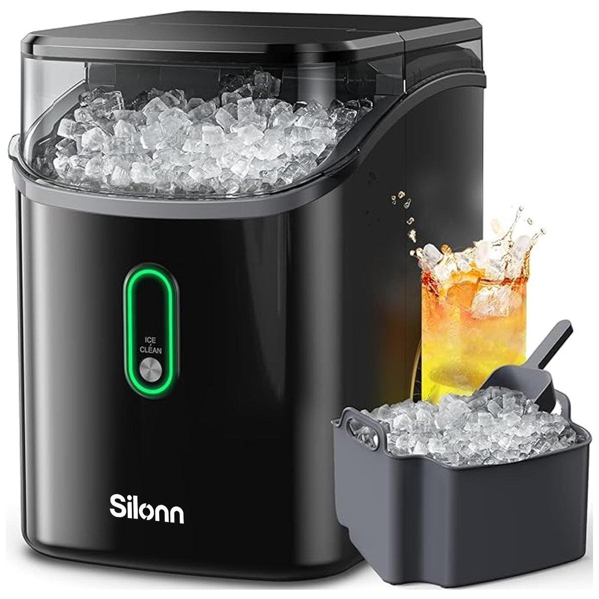 Silonn Countertop Ice Maker, Ice Makers Countertop with 2.5L Expandable Ice Basket & 1.8L Water Tank, 26Lbs/24H, 9 Bullet Ice in 6 Mins, Self-Cleaning, 2 Ice Sizes for Home Kitchen Jansha Store