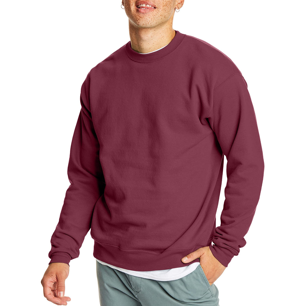 Men's fleece sweatshirt shown in a fourth color, side view