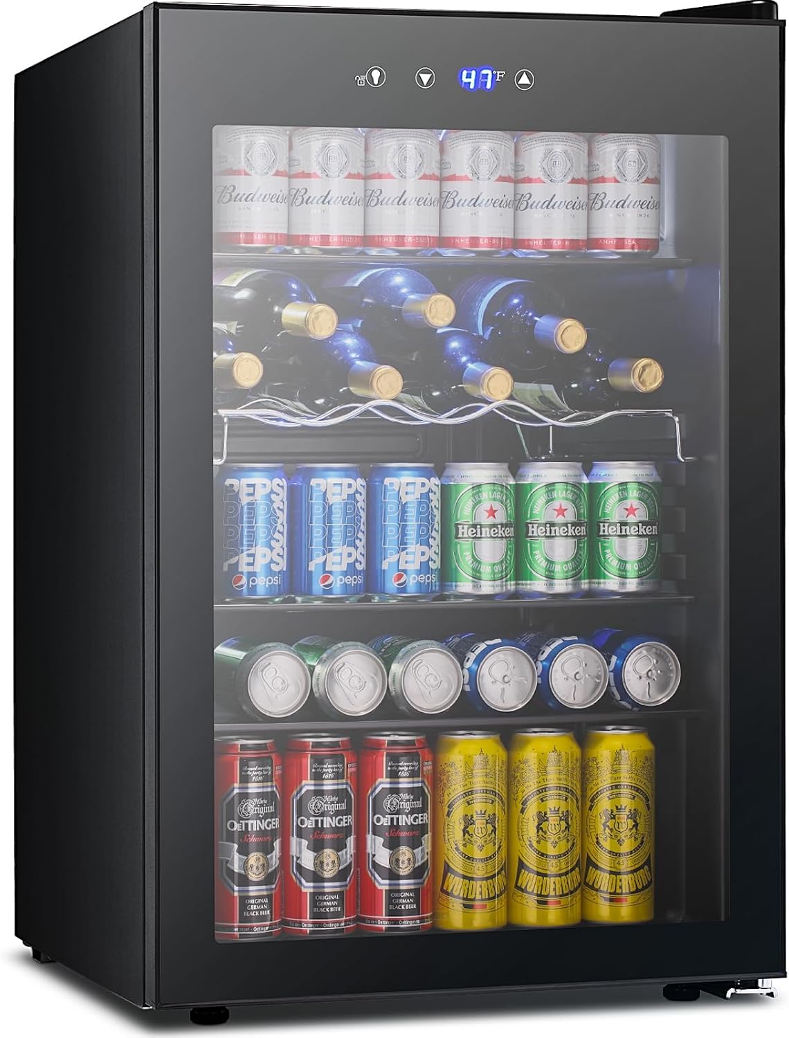 Electactic Wine Cooler 37 Bottle Freestanding Fridge with Stainless Steel Reversible Glass Door, 145 Can Beverage Refrigerator Quiet Compressor for Home Kitchen Bar, 4.5 Cu.ft Silver Jansha Store