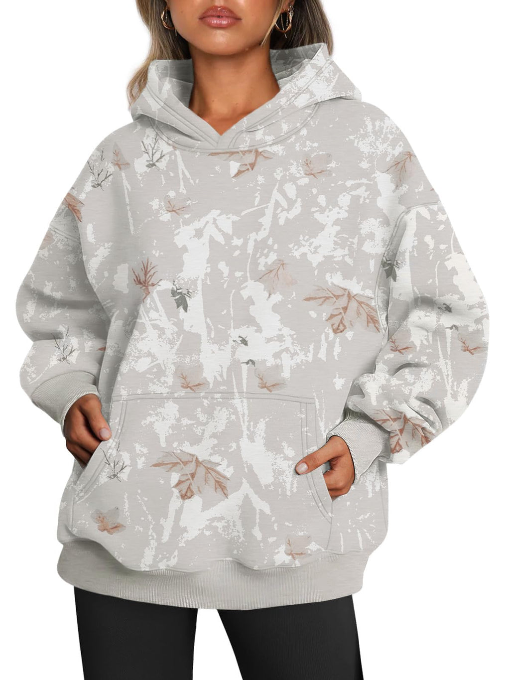 Close-up of the neckline and hood seam on the oversized women's hoodie