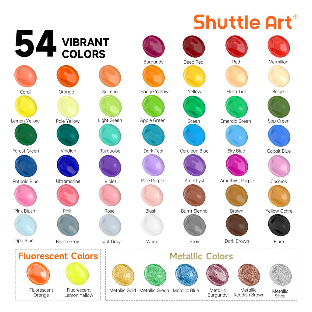 Shuttle Art Acrylic Paint, 36 Colors Acrylic Paint Set with Brushes & Palette, 2oz/60ml Bottles, Rich Pigments Non-toxic for Artists Kids & Adults, Painting on Canvas Rocks Ceramic Wood Jansha Store