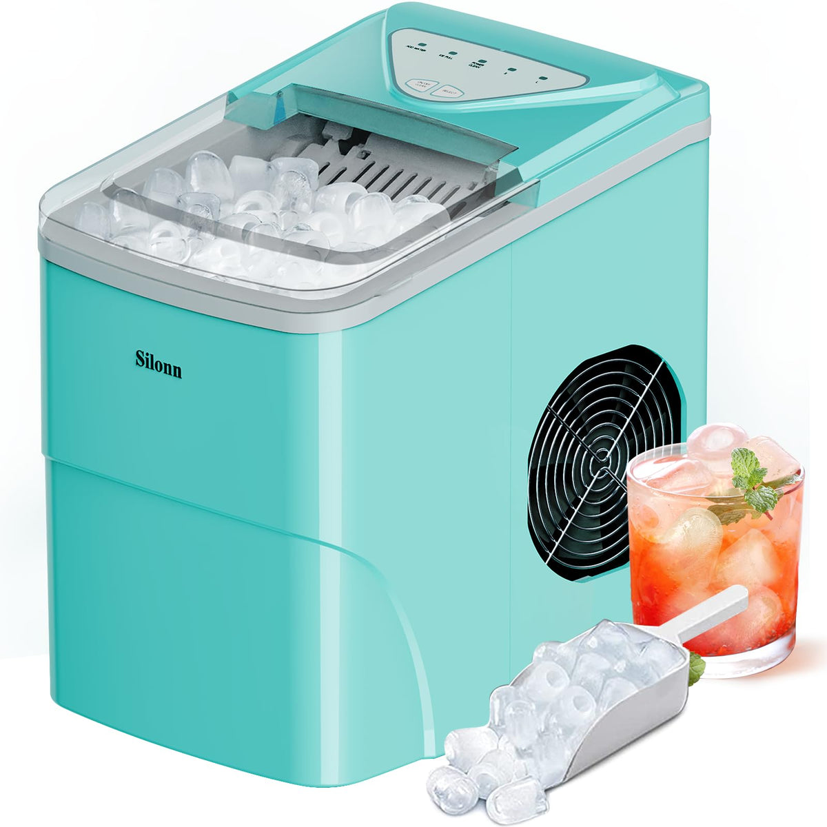 Silonn Ice Maker Countertop, 9 Cubes Ready in 6 Mins, 26lbs in 24Hrs, Self-Cleaning Ice Machine with Ice Scoop and Basket, 2 Sizes of Bullet Ice for Home Kitchen Office Bar Party Jansha Store