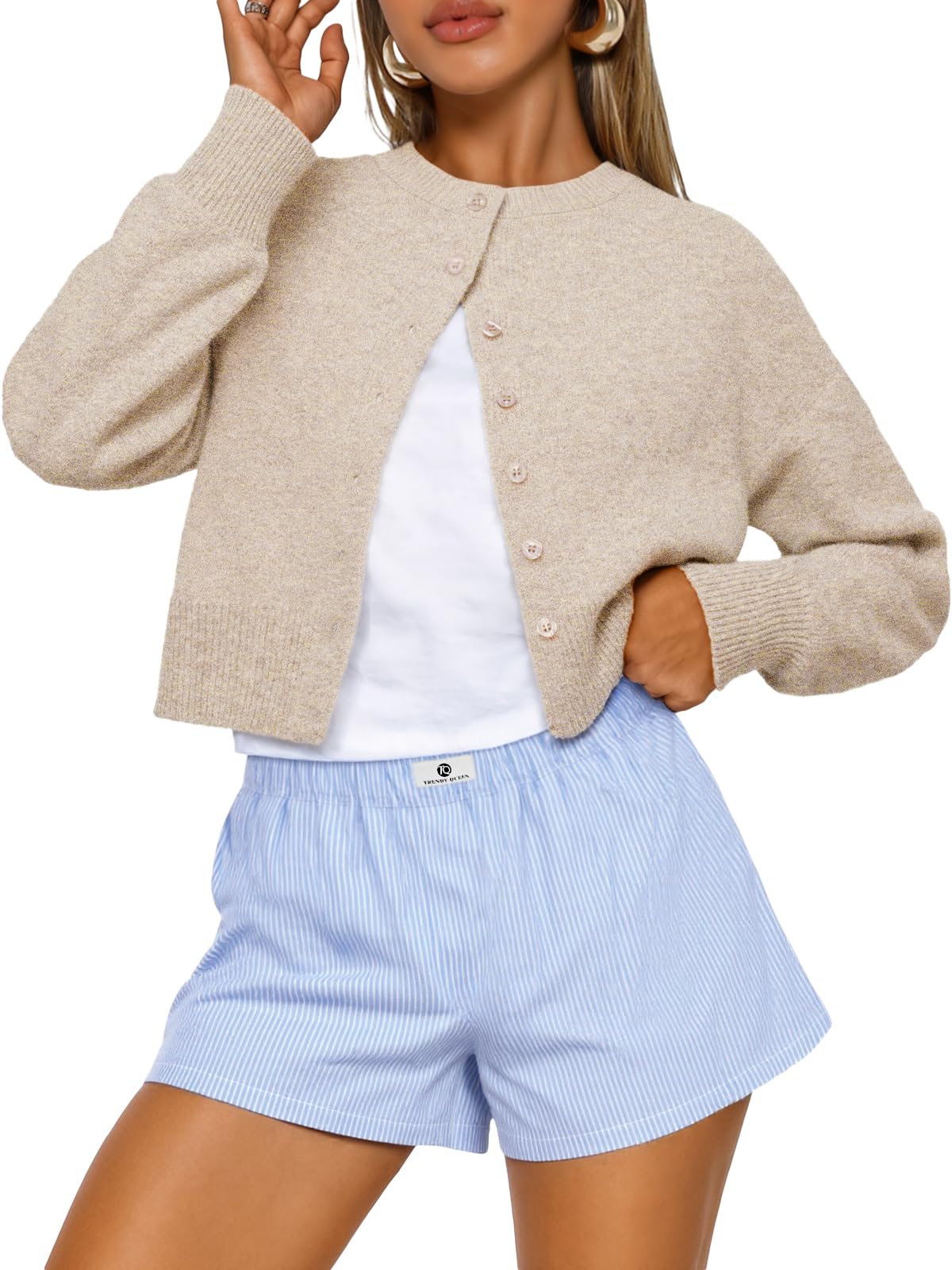 Front button placket detail of the women's cropped cardigan