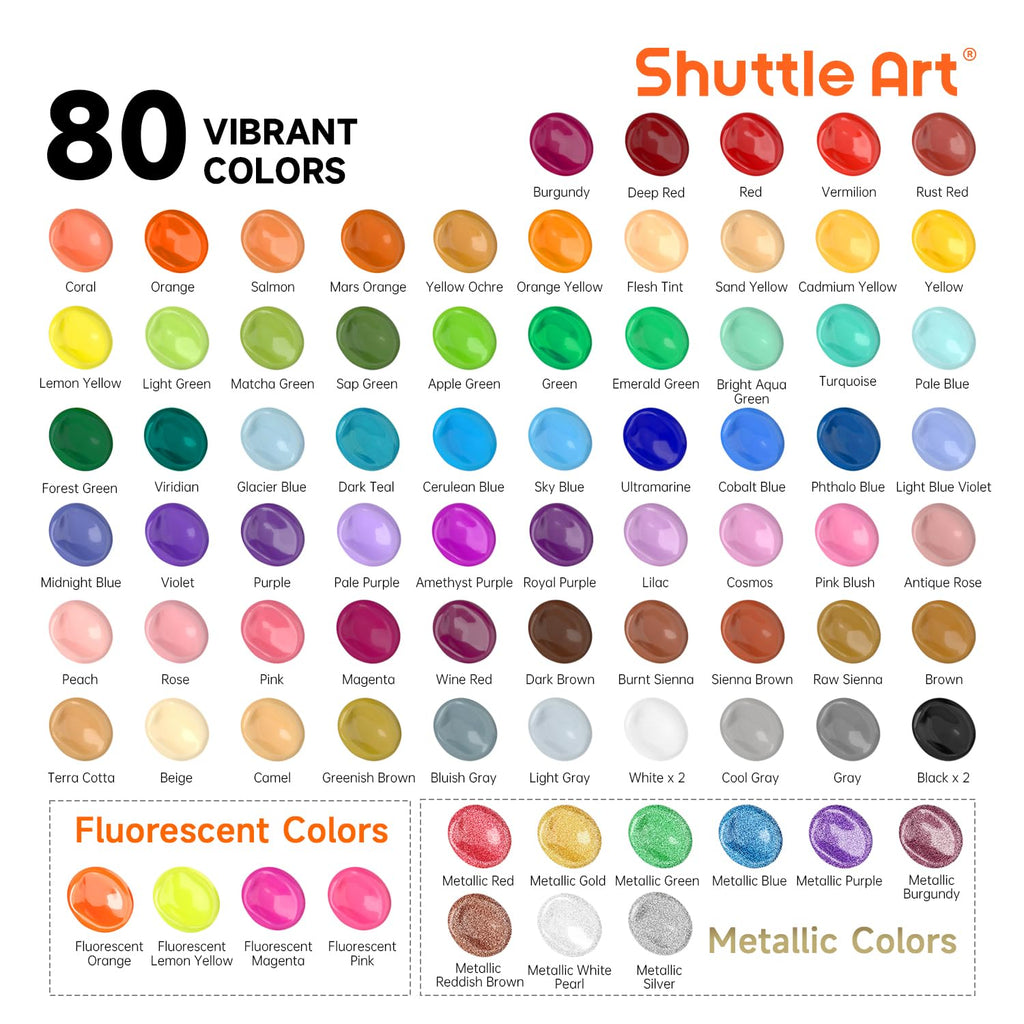 Shuttle Art Acrylic Paint, 36 Colors Acrylic Paint Set with Brushes & Palette, 2oz/60ml Bottles, Rich Pigments Non-toxic for Artists Kids & Adults, Painting on Canvas Rocks Ceramic Wood Jansha Store
