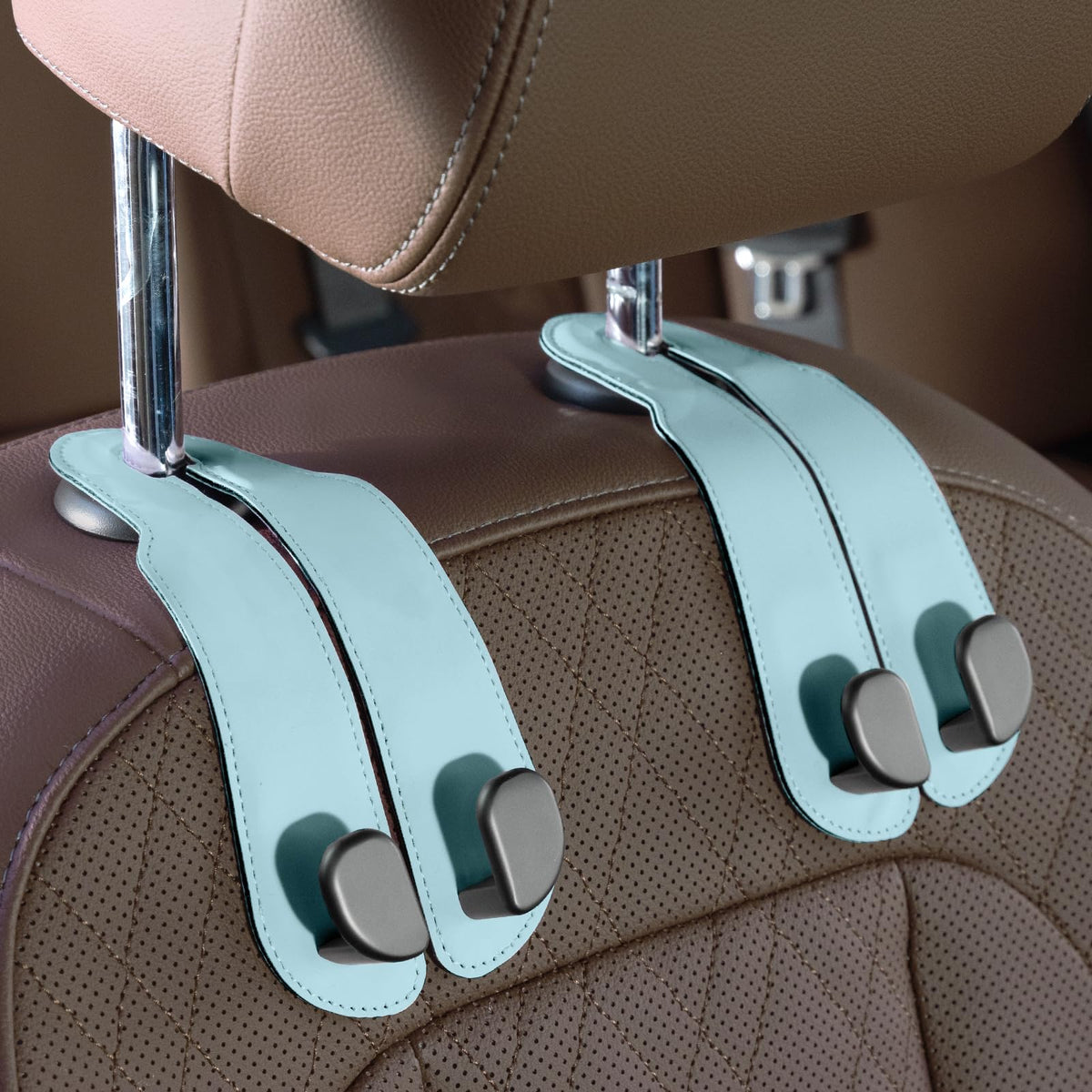 CoBak Purse Hook for Car - Universal Premium Stitched Leather and Aluminum-Magnesium Alloy Double Car Seat Back Storage Hook for Purses, Handbags, Bags (2 Pack),Black Jansha Store