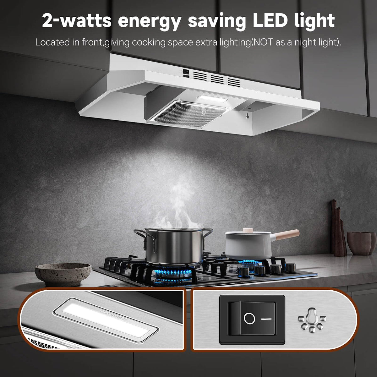 SNDOAS Range Hood 30 inch Under Cabinet, Ducted/Ductless Convertible Kitchen Hood, Stainless Steel Vent Hood with LED Light,Under Cabinet Hood with 2 Speed Exhaust Fan,Black Jansha Store