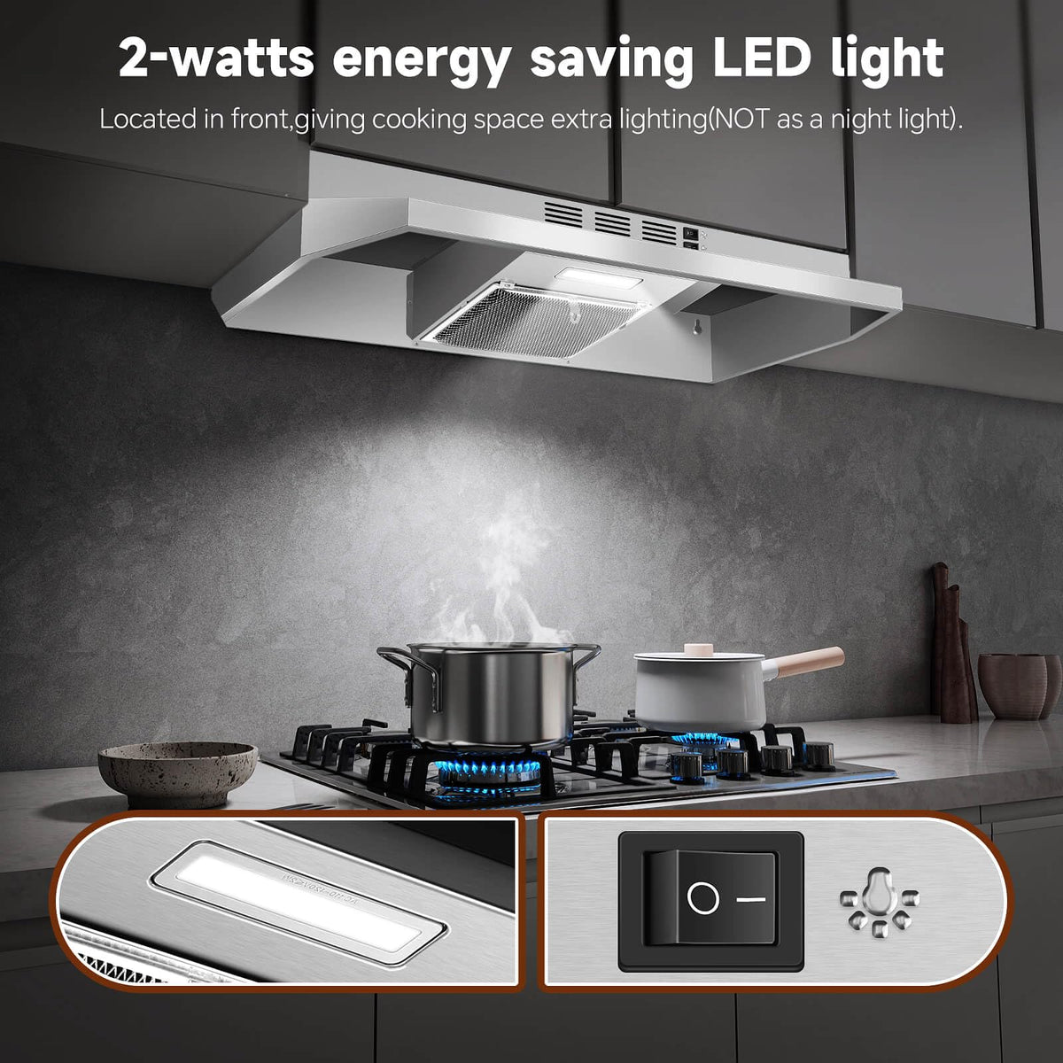 SNDOAS Range Hood 30 inch Under Cabinet, Ducted/Ductless Convertible Kitchen Hood, Stainless Steel Vent Hood with LED Light,Under Cabinet Hood with 2 Speed Exhaust Fan,Black Jansha Store