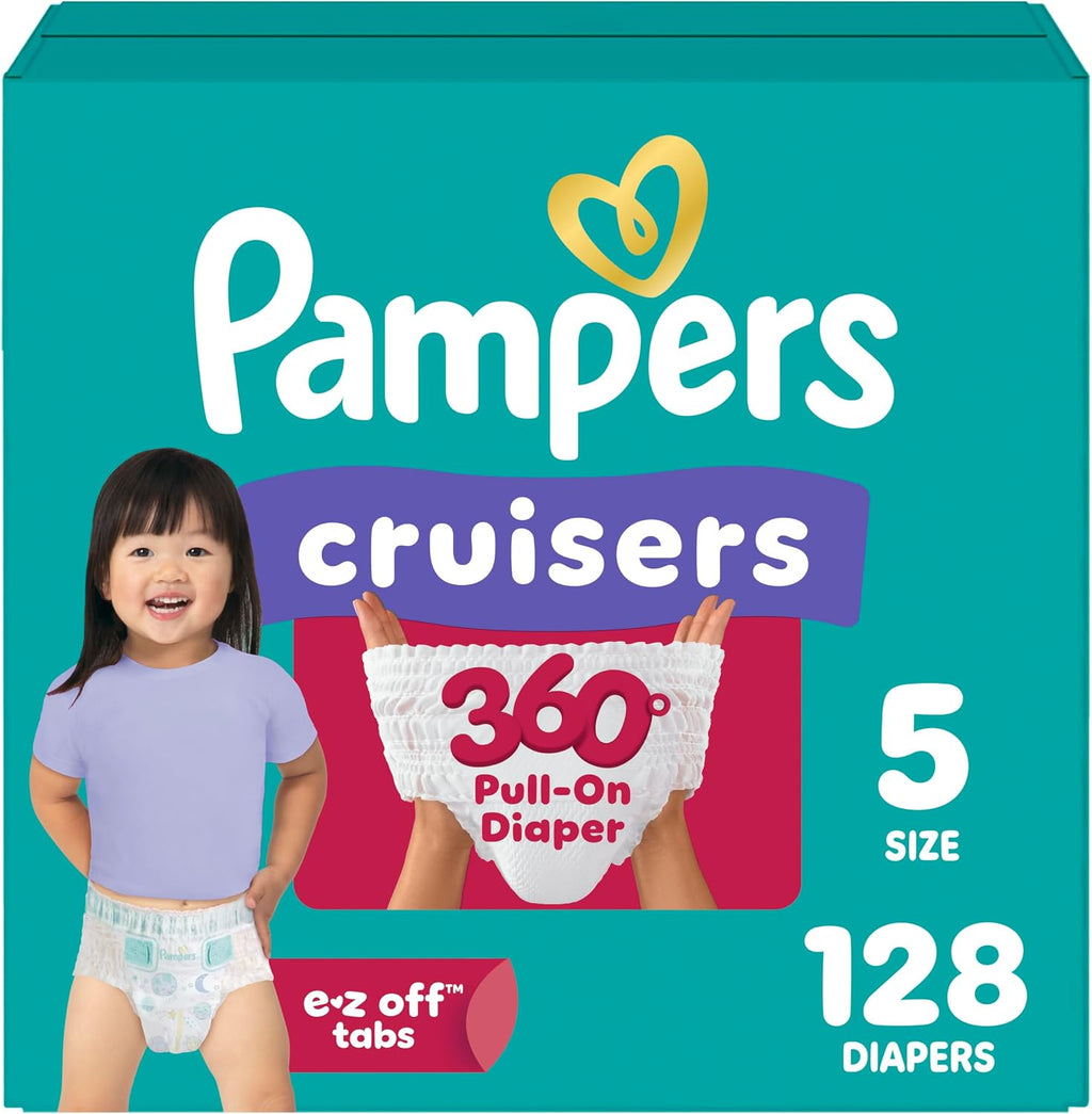 Pampers Diapers - Cruisers 360 - Size 5, 128 Count, up to 100% Leakproof Pull-On Diaper for Active Babies Jansha Store