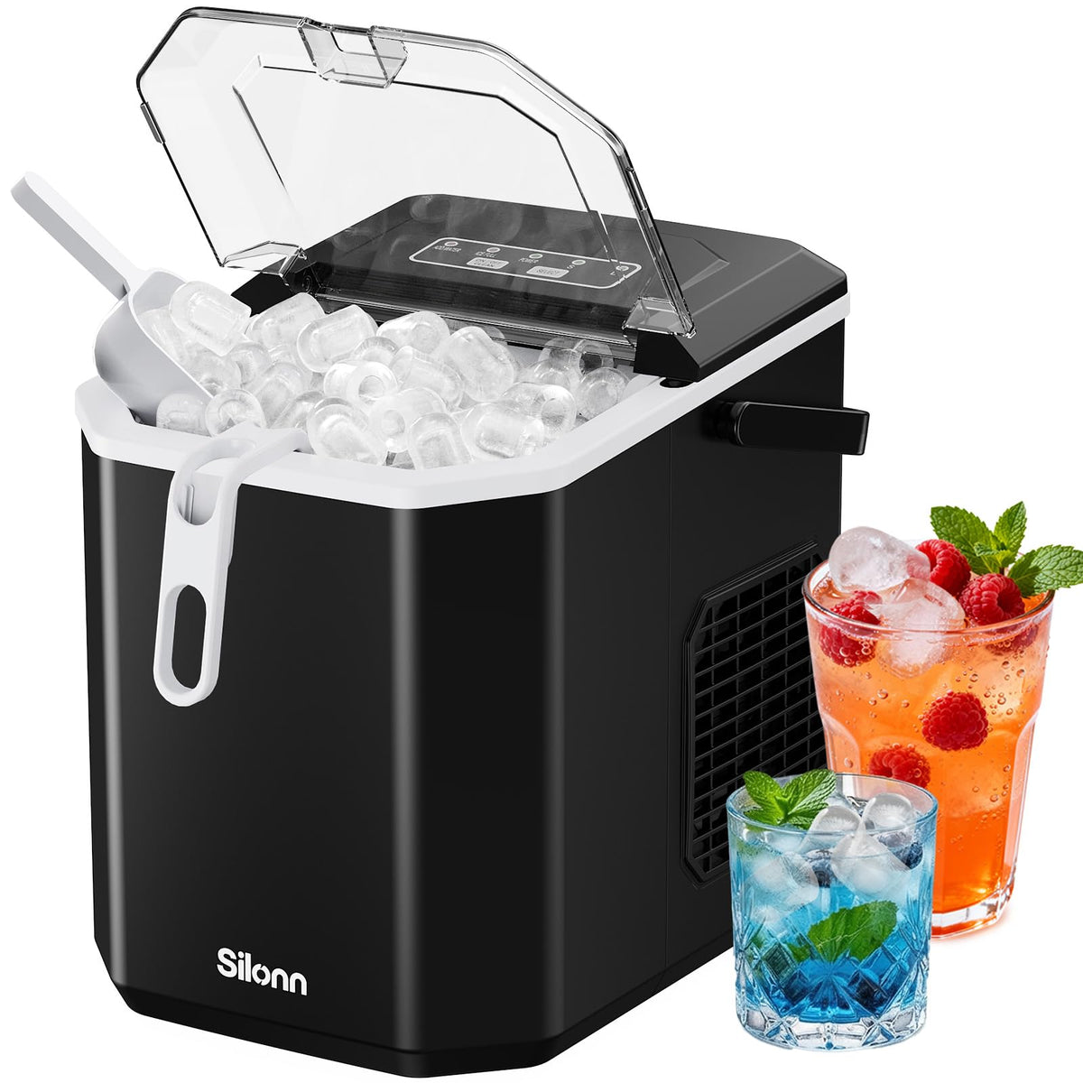 Silonn Countertop Ice Maker, Ice Makers Countertop with 2.5L Expandable Ice Basket & 1.8L Water Tank, 26Lbs/24H, 9 Bullet Ice in 6 Mins, Self-Cleaning, 2 Ice Sizes for Home Kitchen Jansha Store