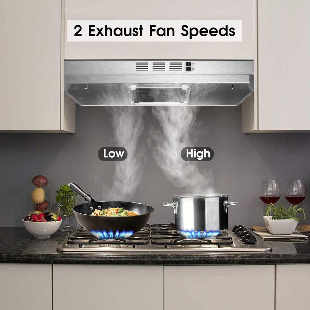 Range Hood 30 inch Under Cabinet, Stainless Steel Kitchen Vent Hood 280CFM, Built-in Kitchen Stove Hood w/Rocker Button Control, Ducted/Ductless Convertible Duct, 2 Speeds Fan, Bright LED Light Jansha Store