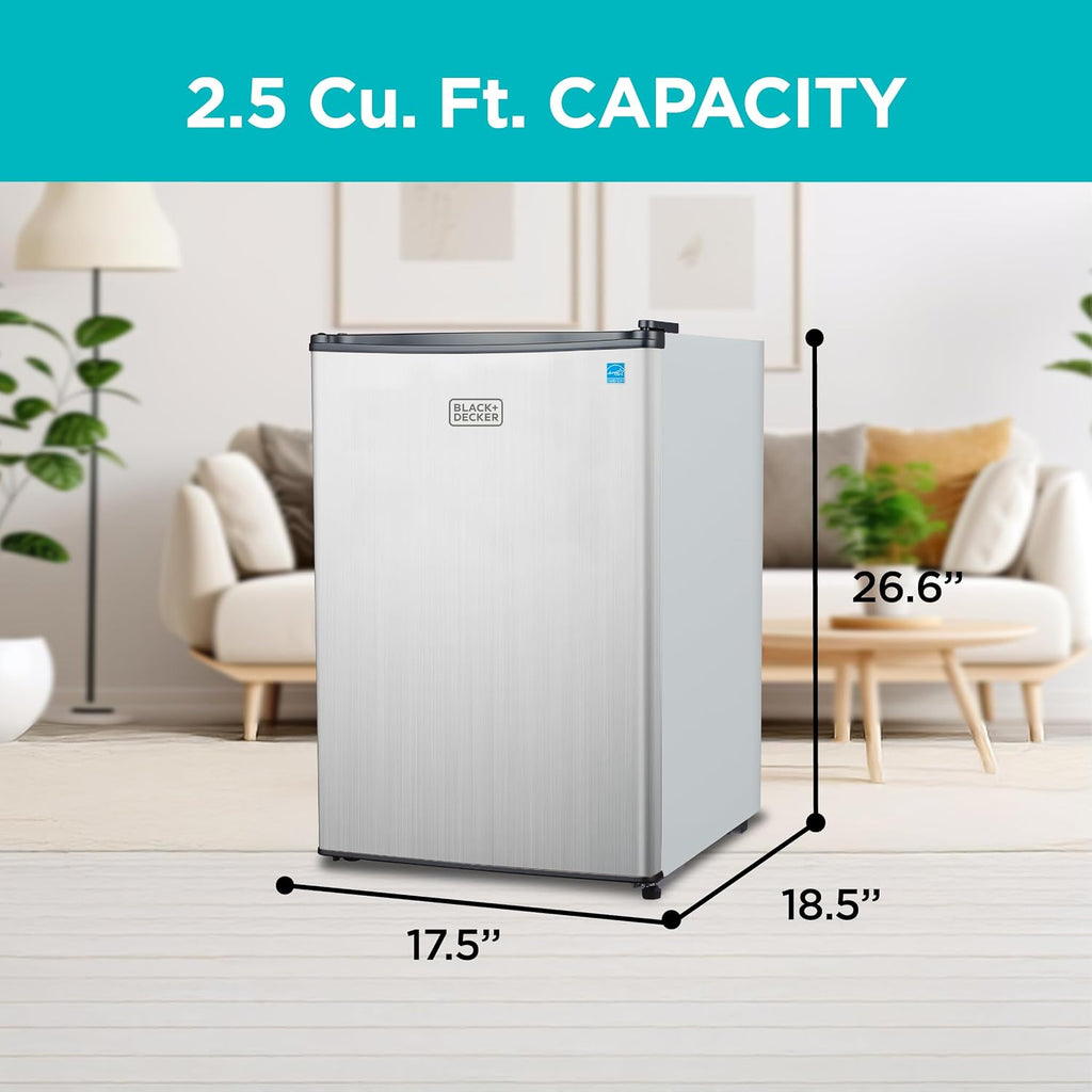 BLACK+DECKER 2.5 Cu. Ft. Compact Refrigerator, BCRK25V, Stainless Look Jansha Store
