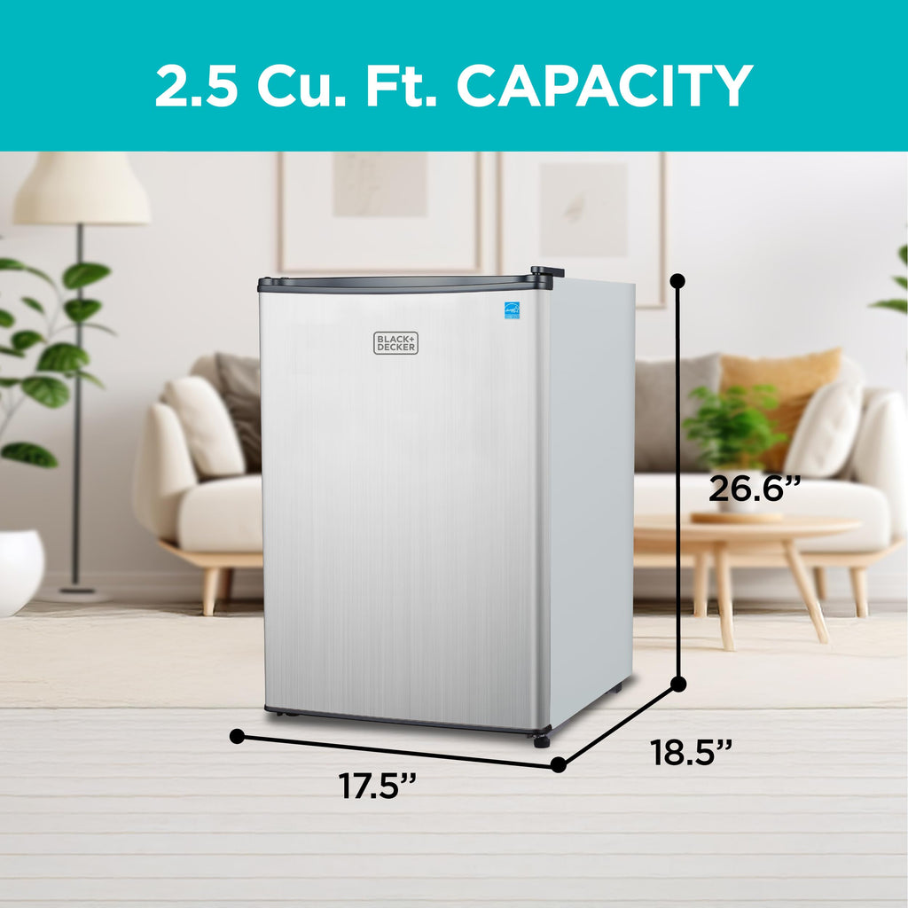 BLACK+DECKER 2.5 Cu. Ft. Compact Refrigerator, BCRK25V, Stainless Look Jansha Store