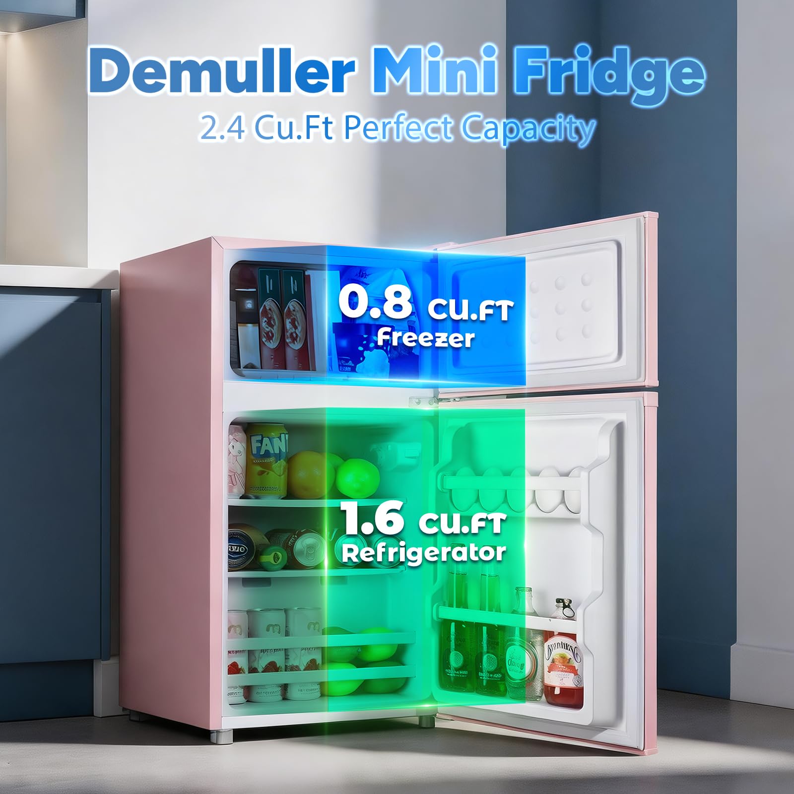 DEMULLER 2.4 Cu.Ft Small Refrigerator with Freezer Mini Fridge Removable Plastic Shelves Ideal for Apartment,Dormitory Black Jansha Store