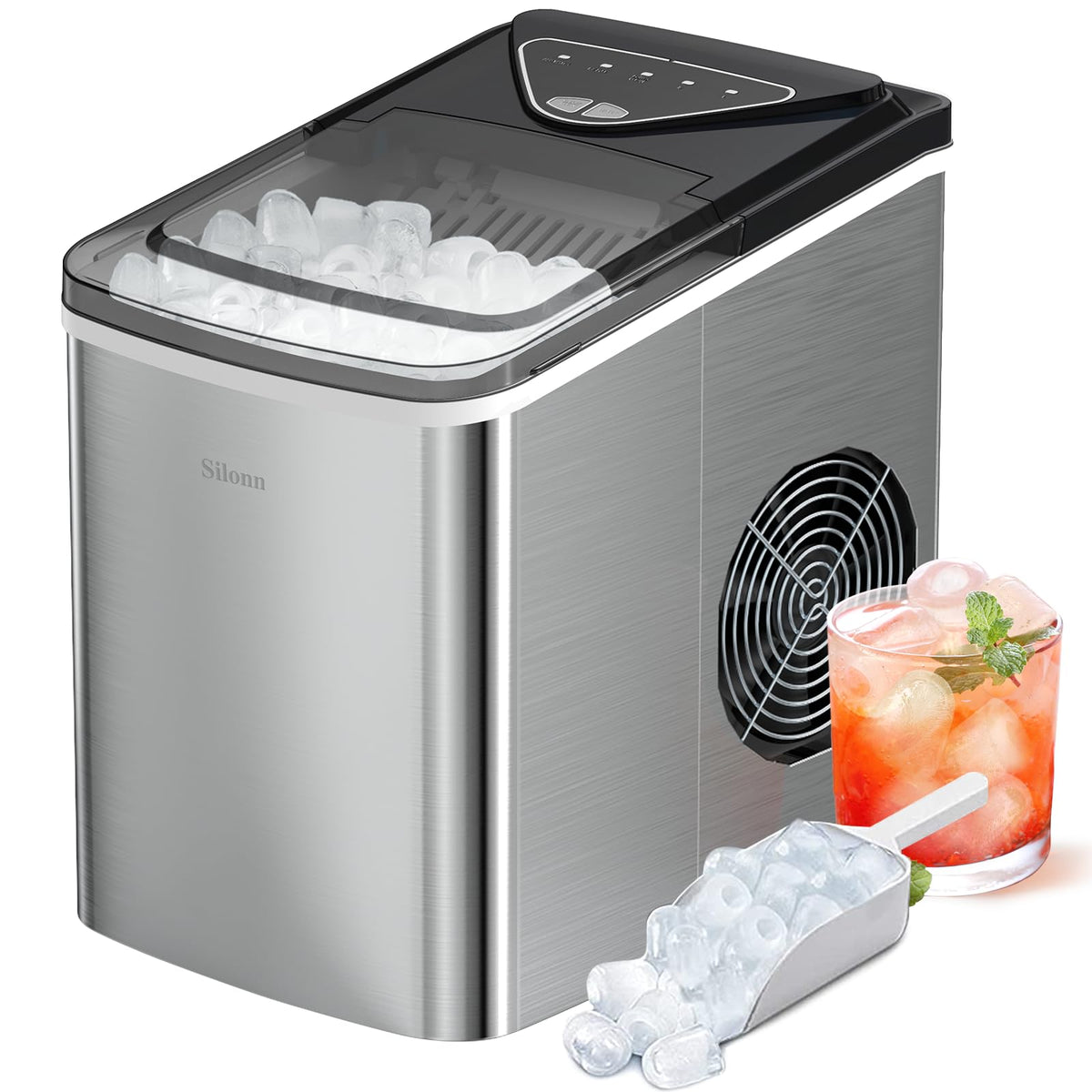 Silonn Countertop Ice Maker, Ice Makers Countertop with 2.5L Expandable Ice Basket & 1.8L Water Tank, 26Lbs/24H, 9 Bullet Ice in 6 Mins, Self-Cleaning, 2 Ice Sizes for Home Kitchen Jansha Store