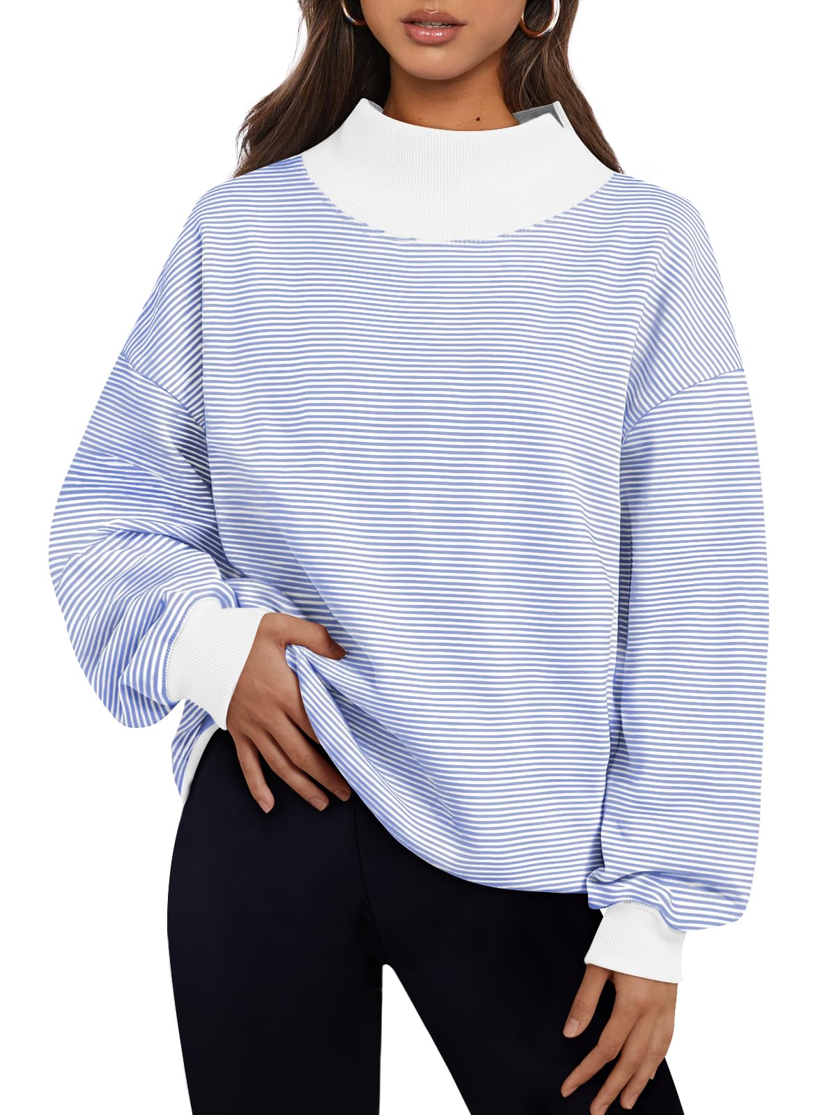 Trendy Queen Womens Mock Neck Sweatshirts Oversized Pullover Fall Outfits Jansha Store
