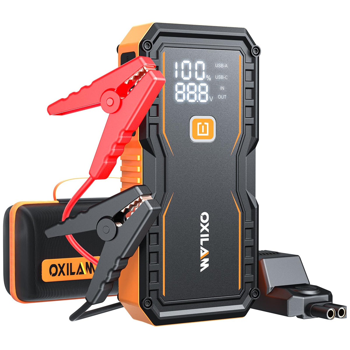 OXILAM 20000mAh Jump Starter for All Gas & Diesel Engines, 9000A Battery Jumper Starter Portable, 12V Jump Box with Quick Charger, Extended Jumper Cable, LED Display, USB, DC, Type C Port & LED Light Jansha Store