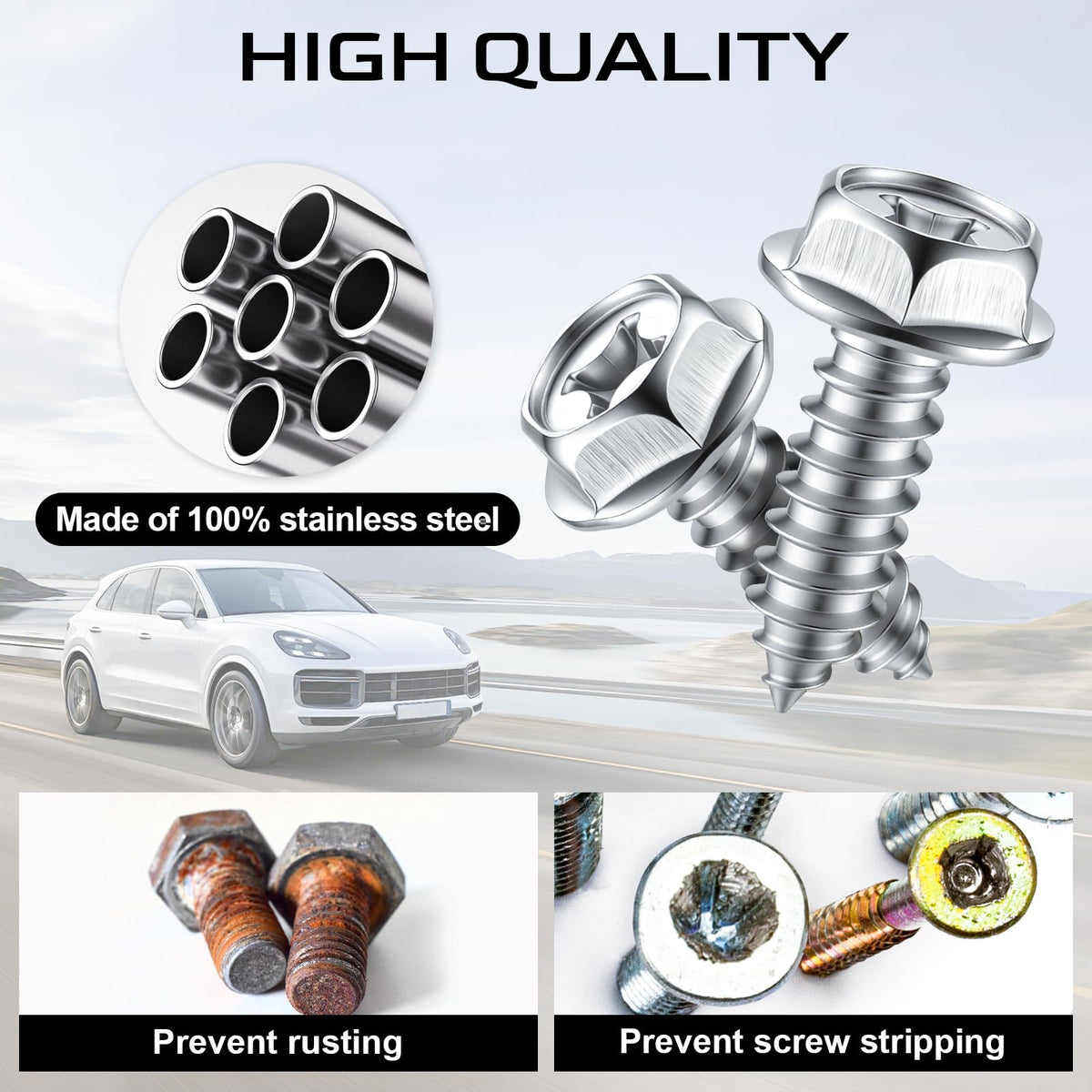 LivTee Rustproof License Plate Screws for Securing License Plates Frames and Covers on Cars and Trucks, 4 Sets Premium Stainless Steel Self Tapping Mounting Bolts (Black Zinc Plated) Jansha Store