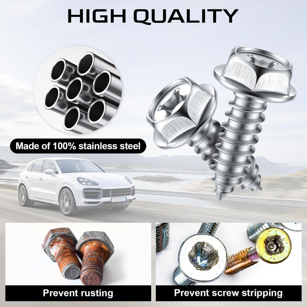 LivTee Rustproof License Plate Screws for Securing License Plates Frames and Covers on Cars and Trucks, 4 Sets Premium Stainless Steel Self Tapping Mounting Bolts (Black Zinc Plated) Jansha Store