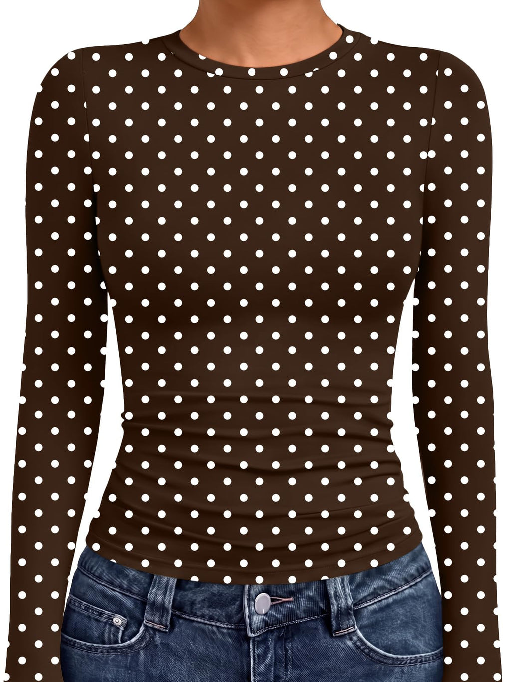 Model in a women's long sleeve compression underscrub shirt standing in natural light