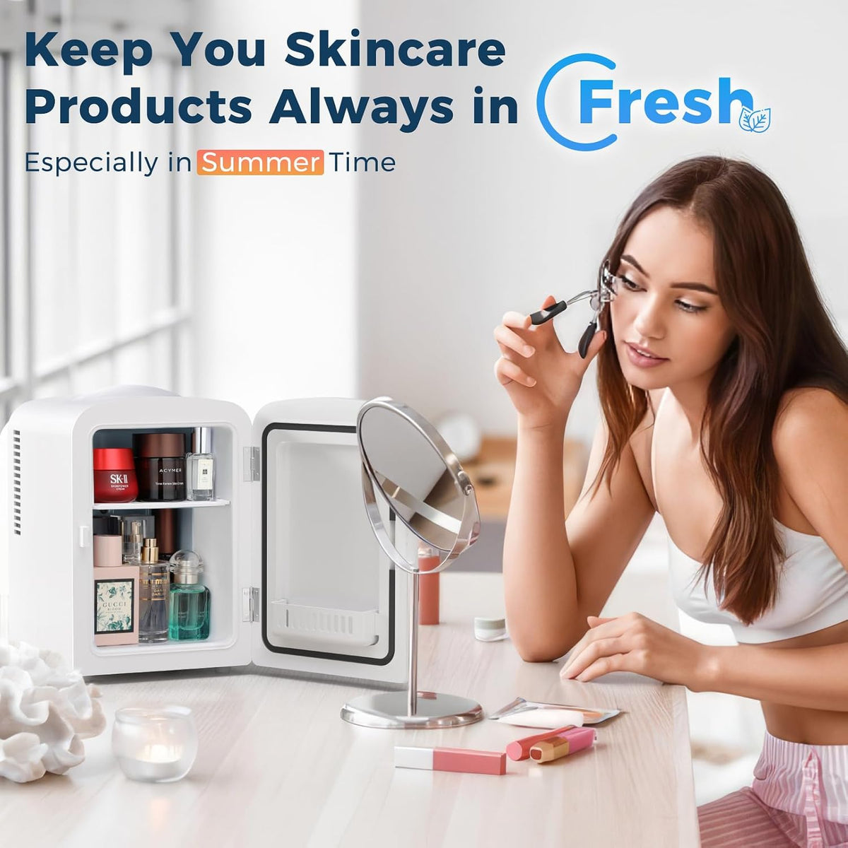 Antarctic Star Compact Refrigerator,Small Cooler for Cosmetics, Beverage and Food,Portable Mini Fridge,Skin Care 4L Capacity/6 Cans, for Bedroom, Car, Office & Dorm,White Jansha Store