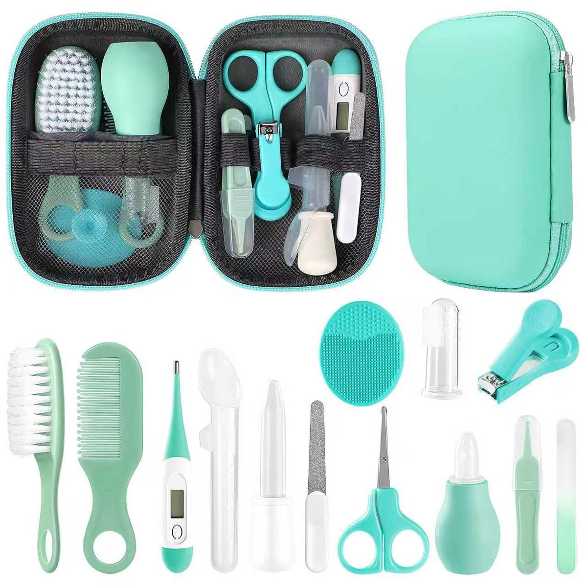 Baby Grooming Kit, Infant Safety Care Set with Hair Brush Comb Nail Clipper Nasal Aspirator,Baby Essentials Kit for Newborn Girls Boys (Grey White) Jansha Store