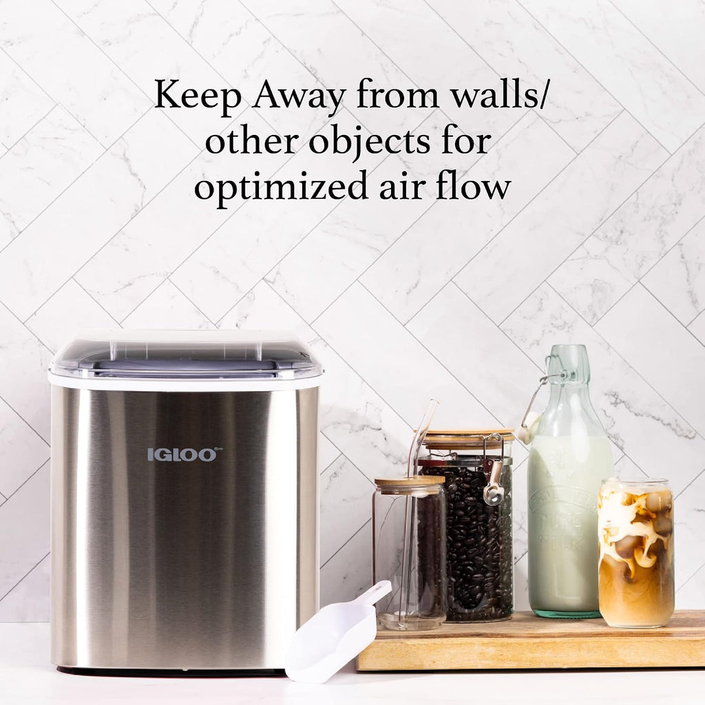 Igloo Electric Countertop Ice Maker Machine - Automatic and Portable - 26 Pounds in 24 Hours - Ice Cube Maker - Ice Scoop and Basket - Ideal for Iced Coffee and Cocktails - Stainless Steel Jansha Store