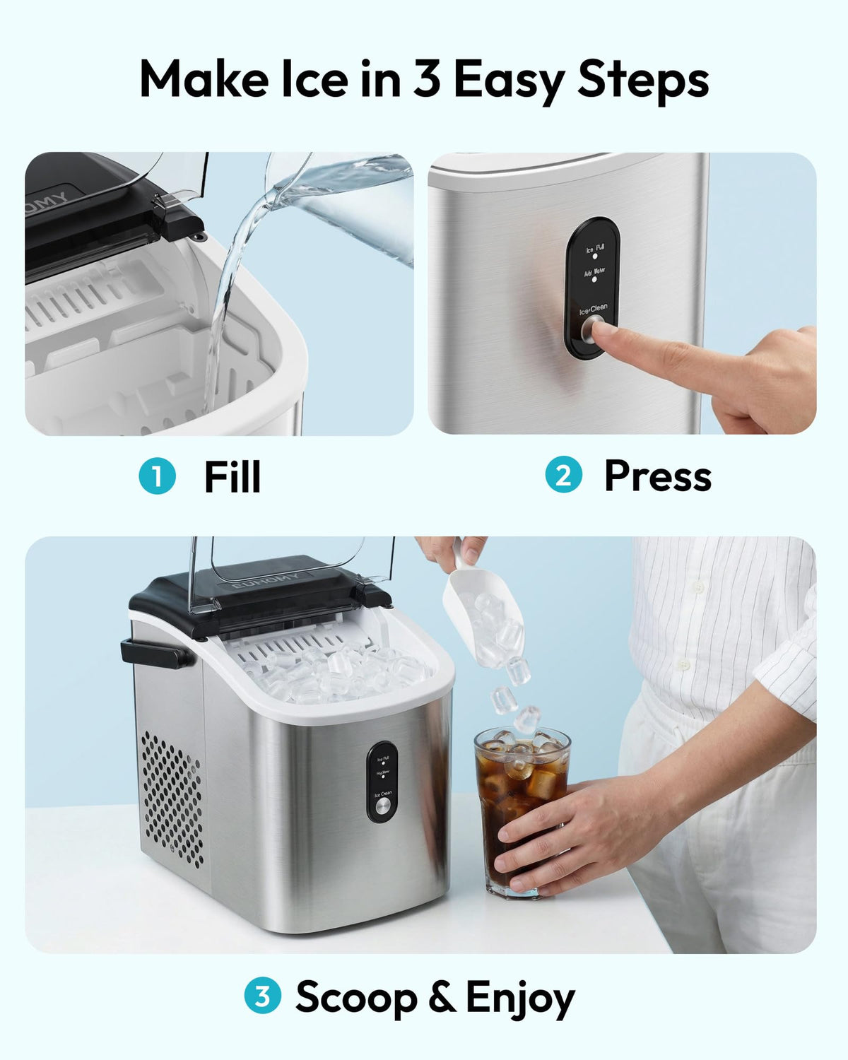EUHOMY Countertop Ice Maker Machine with Handle, 26lbs in 24Hrs, 9 Ice Cubes Ready in 6 Mins, Auto-Cleaning Portable Ice Maker with Basket and Scoop, for Home/Kitchen/Camping/RV. (Black) Jansha Store