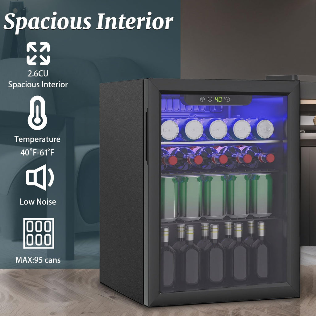 DOGHLY 1.7 Cu.ft Mini Fridge Glass Door, 72 Cans Beverage Refrigerator Jansha Store