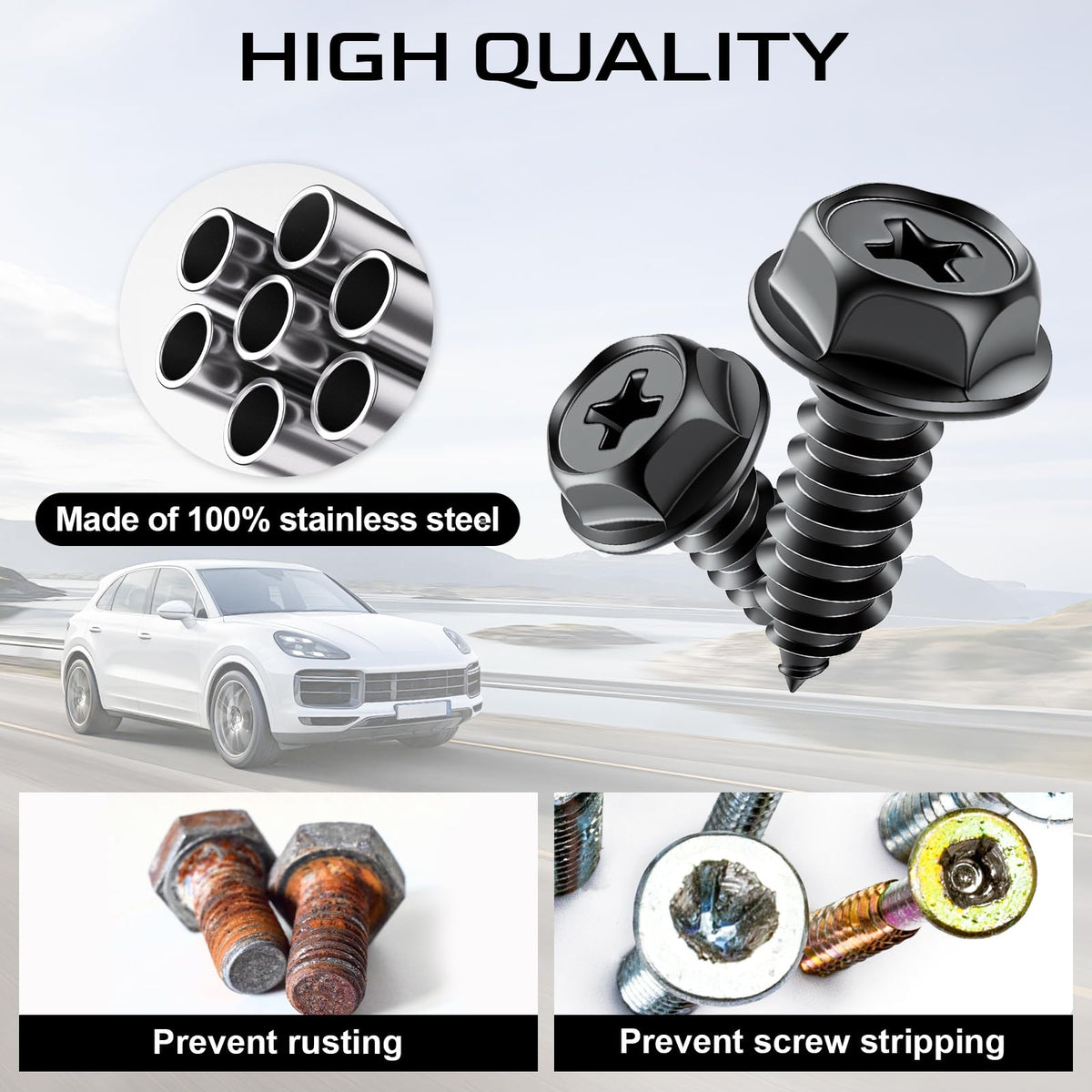 LivTee Rustproof License Plate Screws for Securing License Plates Frames and Covers on Cars and Trucks, 4 Sets Premium Stainless Steel Self Tapping Mounting Bolts (Black Zinc Plated) Jansha Store