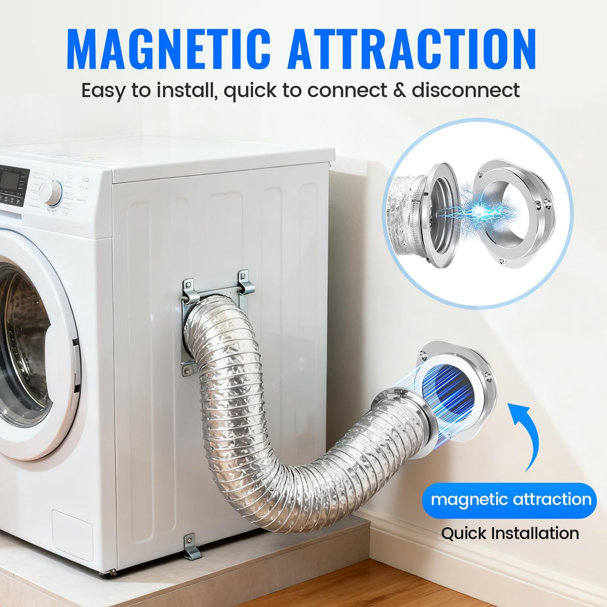 DV180 Magnetic Dryer Vent Kit, Airtight Seal Magntic Drver Vent Connector Kit, Including 6-Ply Aluminum Foil Duct and 2 Clamps, Easy to Clean Quick Connector Jansha Store