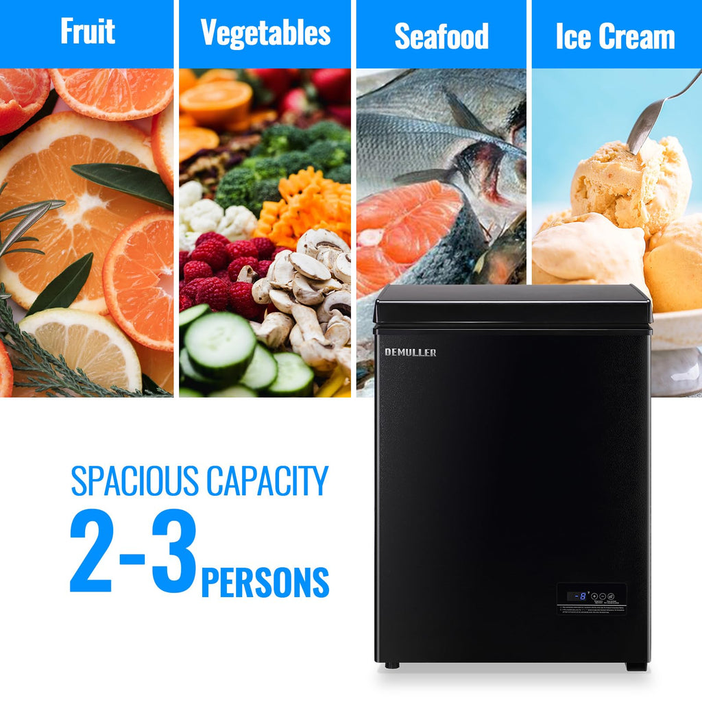 DEMULLER Chest Freezer 4.0 CU. FT Ultra-low Temperature Deep Freezers (Down to -12 ℉) with TWO Removable Baskets Accurate Display of Cabinet Temp Freestanding Black Jansha Store