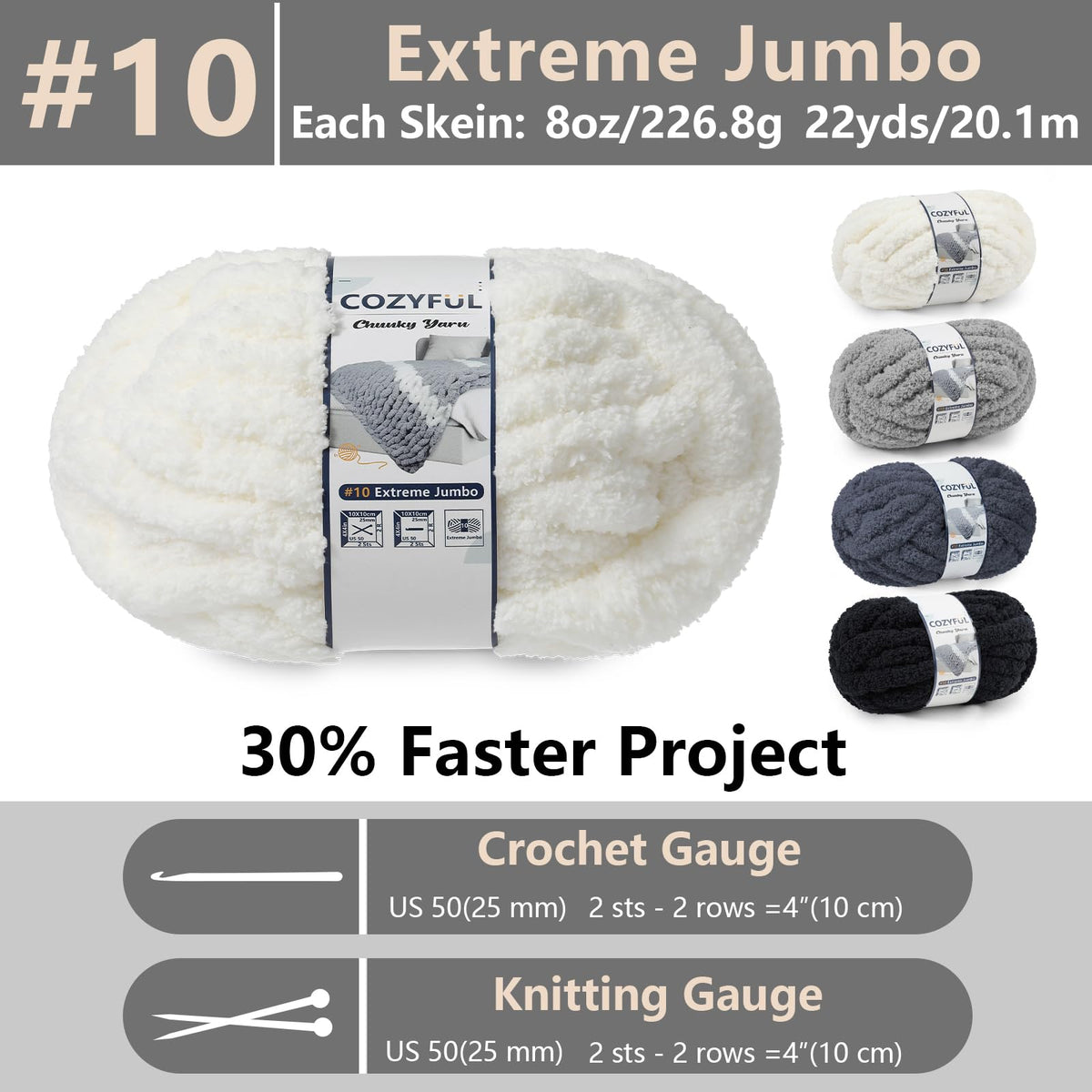 Cozyful Chunky Yarn for Hand Knitting - #10 Chunky Chenille Yarn, Jumbo Big Thick Chunky Yarns for Crocheting, Super Bulky Chunky Knit Blanket Yarns, 8 Skein (22 yds 8 oz Each Skein), Soft Sage Green Jansha Store