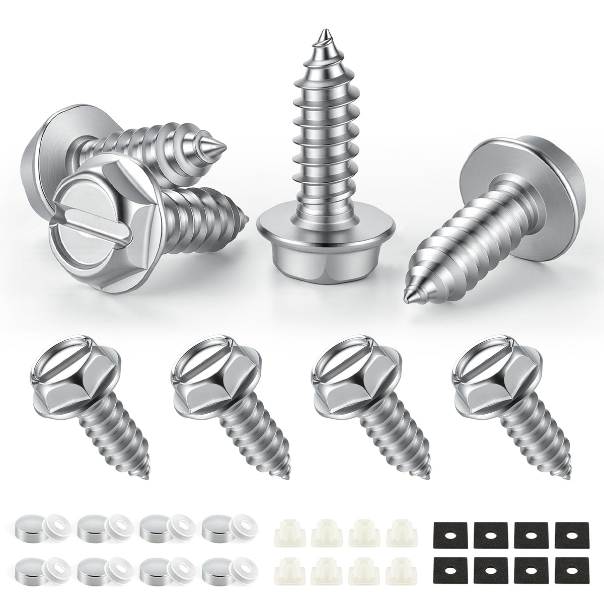 LivTee Rustproof License Plate Screws for Securing License Plates Frames and Covers on Cars and Trucks, 4 Sets Premium Stainless Steel Self Tapping Mounting Bolts (Black Zinc Plated) Jansha Store