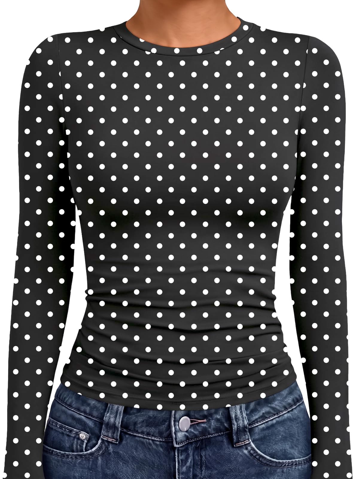 Women's crew neck compression shirt shown on a hanger