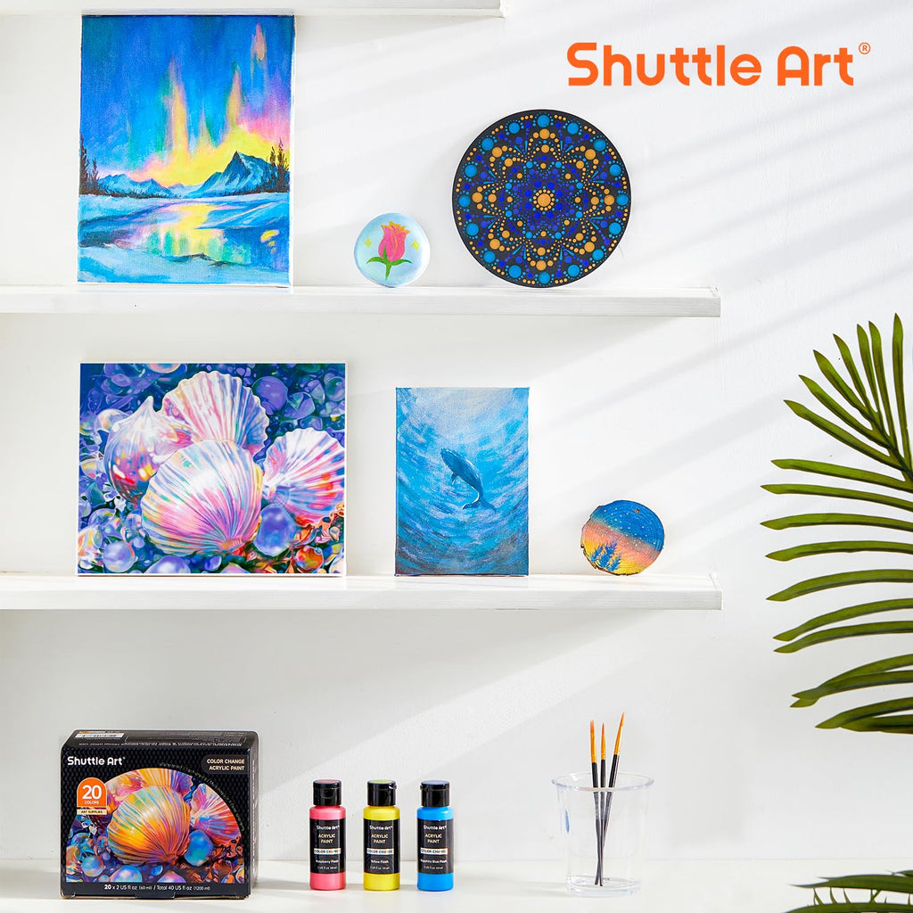 Shuttle Art Acrylic Paint, 36 Colors Acrylic Paint Set with Brushes & Palette, 2oz/60ml Bottles, Rich Pigments Non-toxic for Artists Kids & Adults, Painting on Canvas Rocks Ceramic Wood Jansha Store