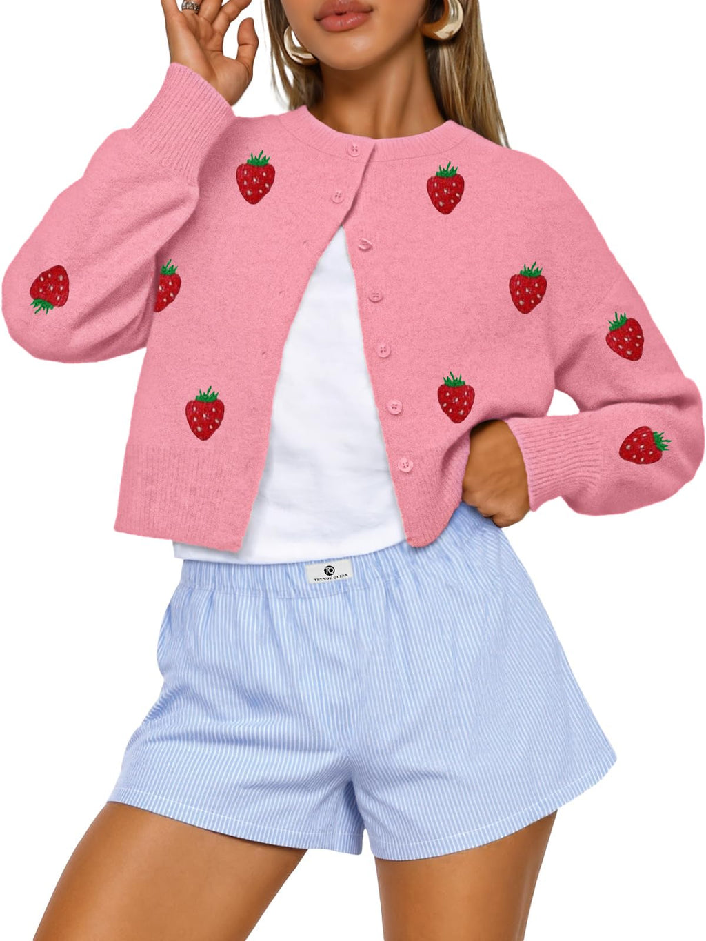 Cropped cardigan worn open as a light fall layer over a tee