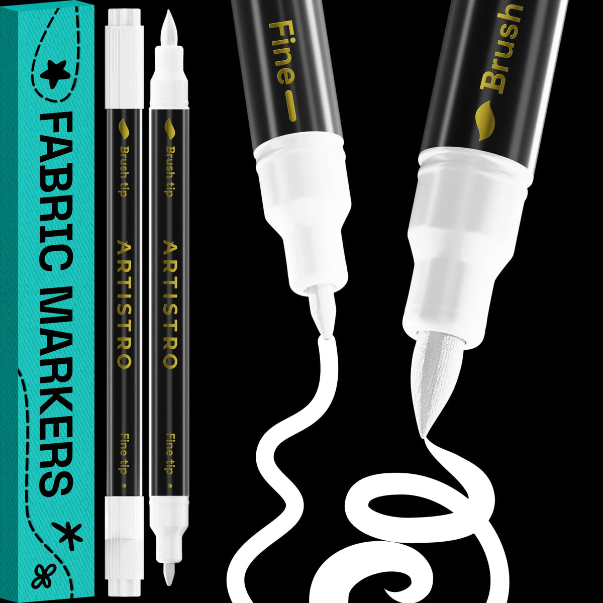ARTISTRO 5 Black Dual-Tip Fabric Markers Decorating Kit, for Clothes Jansha Store