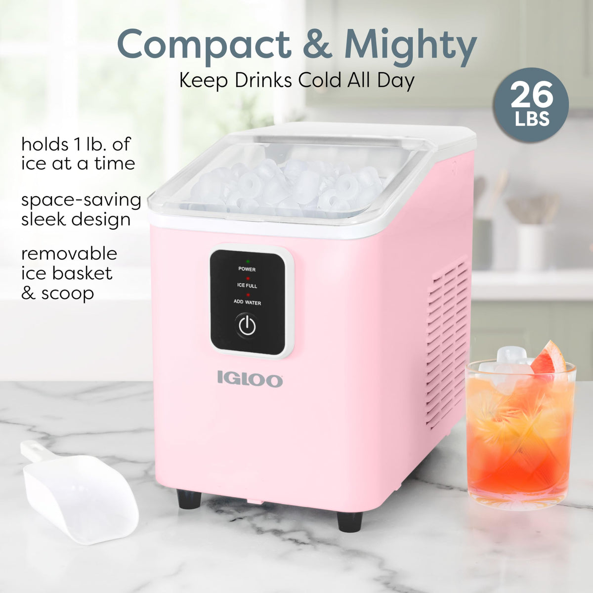 Igloo Premium Self-Cleaning Countertop Ice Maker Machine, Handled Portable Ice Maker, Produces 26 lbs. in 24 hrs. with Ice Cubes Ready in 6-8 Minutes, Comes with Ice Scoop and Basket Jansha Store