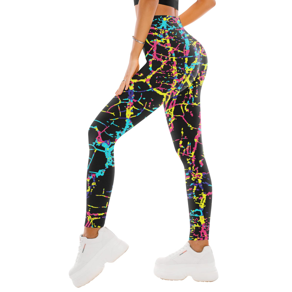 Folded high waisted leggings showing the soft buttery fabric and full-length cut
