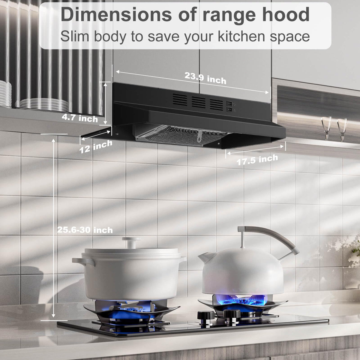 SNDOAS Range Hood 30 inch Under Cabinet, Ducted/Ductless Convertible Kitchen Hood, Stainless Steel Vent Hood with LED Light,Under Cabinet Hood with 2 Speed Exhaust Fan,Black Jansha Store