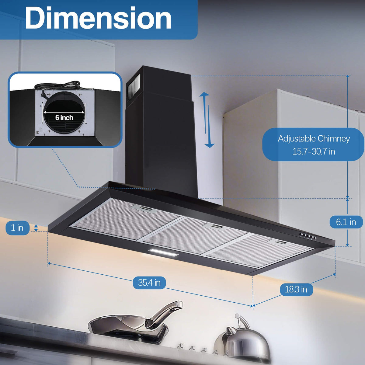 SNDOAS Black Range Hood,Wall Mount Range Hood 30 inch,Stainless Steel Kitchen Hood with Ducted/Ductless Convertible,Stove Vent Hood,Aluminum Filters,3 Speed Exhaust Fan,LED Light,Button Control Jansha Store