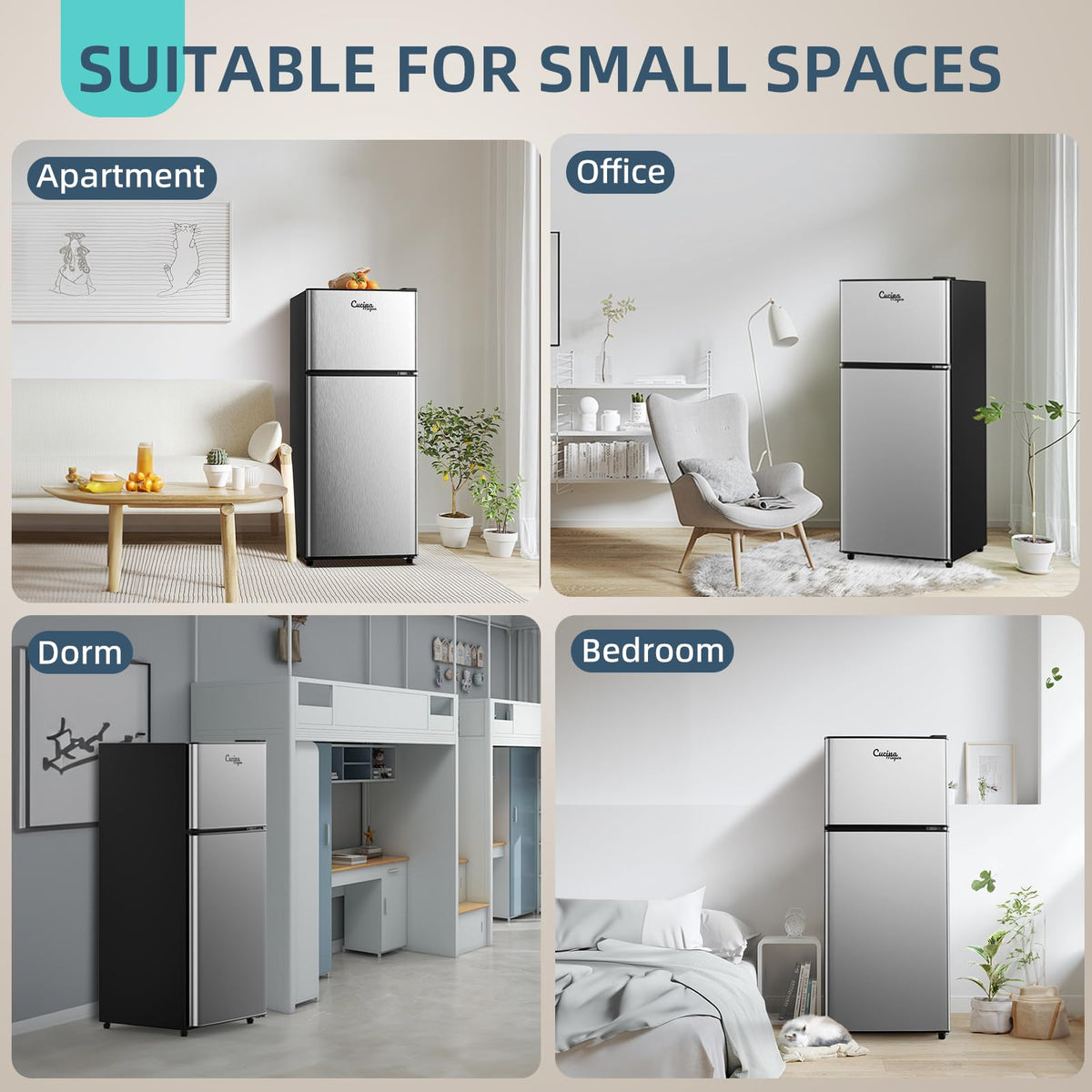 Cucina Magica Mini Fridge with Freezer, 3.8 Cu.Ft Small Fridge, Dorm Fridge Jansha Store