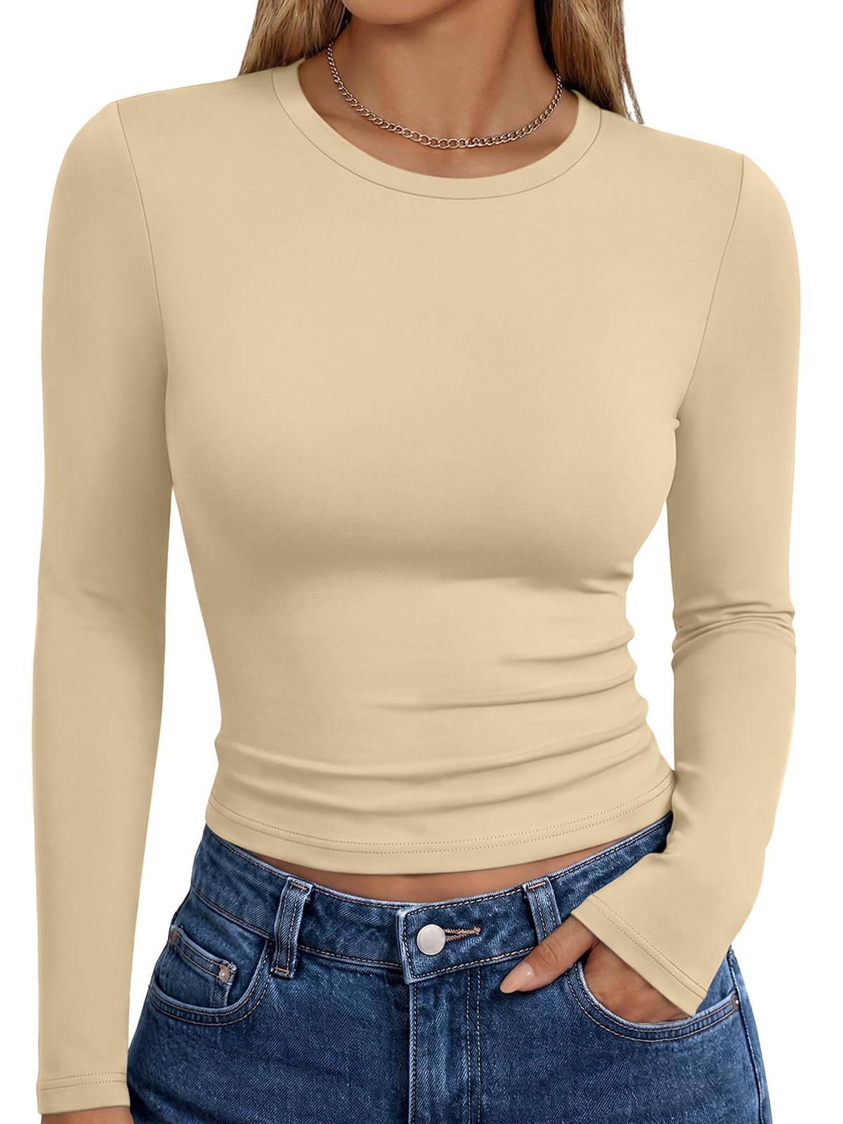 Women's Y2K long sleeve t-shirt shown in motion for a natural fit view