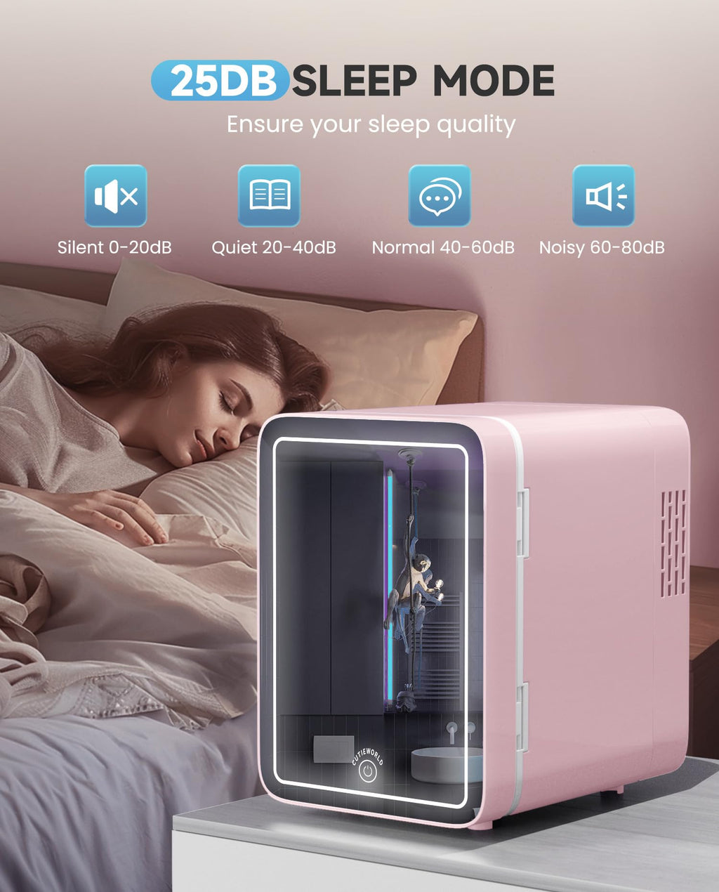CUTIEWORLD Skincare Fridge - 4L Makeup Fridge for Refrigerating Makeup, Skincare and Food, Mini Fridge for Bedroom, Office and Car, Cooler and Warmer, Beverage Cooler, Leather Pink Jansha Store